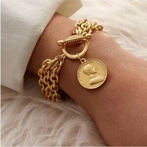 New! Gold Matte Coin Bracelet (1066) NWOT
